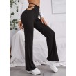 Women's Low Waist flared leggings Hollowed Out Cross Ladder Bootcut Flare Pants punk style Stretch Yoga Pants Black