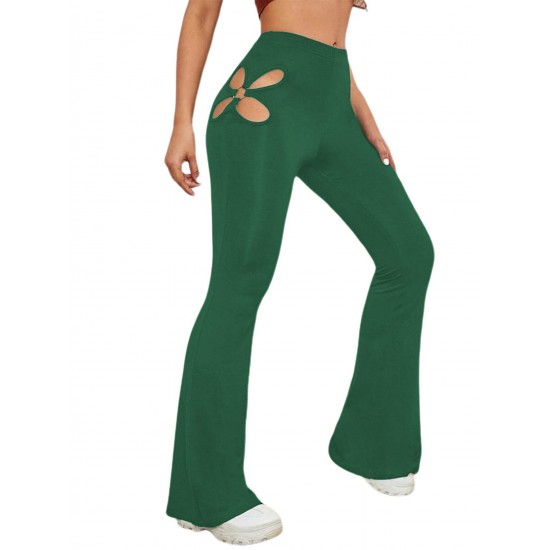 Women's High Waisted flared leggings Cut Out Stretchy Ladder Bootcut Yoga Pants Green