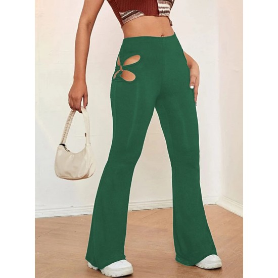 Women's High Waisted flared leggings Cut Out Stretchy Ladder Bootcut Yoga Pants Green