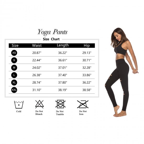 Women's High Waisted perforated leggings Cutout Ripped Tight Stretch Yoga Pants Black