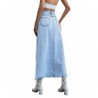 Wommen's High Waisted Denim Length Skirts Slim Flared A-line Versatile Casual Solid Long Skirts Blue