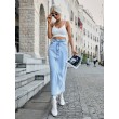 Wommen's High Waisted Denim Length Skirts Slim Flared A-line Versatile Casual Solid Long Skirts Blue