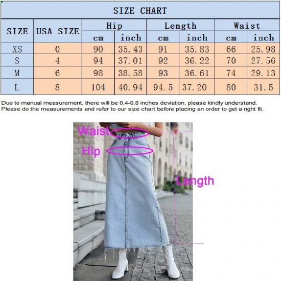 Wommen's High Waisted Denim Length Skirts Slim Flared A-line Versatile Casual Solid Long Skirts Blue