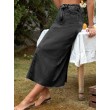 Wommen's High Waisted Denim Length Skirts Slim Flared A-line Versatile Casual Solid Long Skirts Black