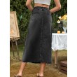 Wommen's High Waisted Denim Length Skirts Slim Flared A-line Versatile Casual Solid Long Skirts Black