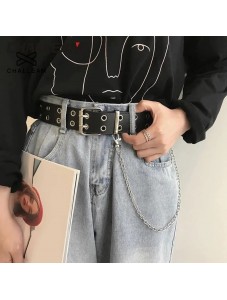 Womens Double Grommets Leather Jeans Belt Punk Studded Belt Rock Belt pink