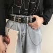 Womens Double Grommets Leather Jeans Belt Punk Studded Belt Rock Belt white