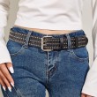 Womens Double Grommets Leather Jeans Belt Goth Studded Belt Punk Rock Wasit Belt white