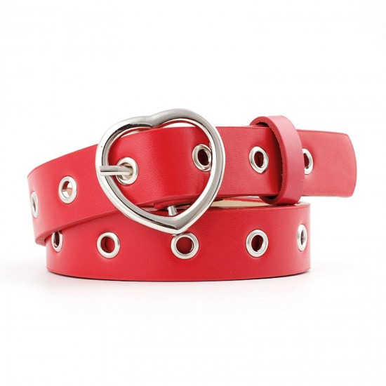 Womens Grommets Leather Jeans Belt Goth Punk Rock Waist Belt Red