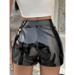 Libairo Women's PU Leather Shorts High Waisted glossy Straight Leg Stretchy Skinny Sexy Hot Pants Casual Shorts Blackdull