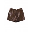 BSJIA Women's Faux Leather Shorts High Waisted Straight Leg Stretchy Skinny PU Leather Mini Shorts Coffee