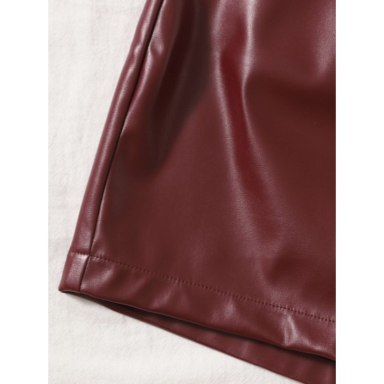 Libairo Women's Faux Leather High Waisted glossy Straight Leg Skinny Shorts Sexy Hot Pants Casual Shorts Maroon